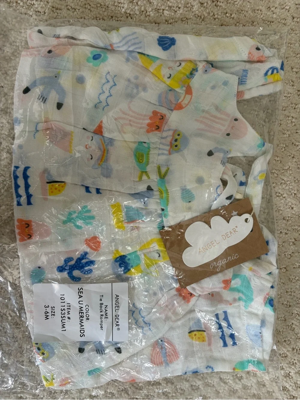 Angel Dear Tie Back Romper size 3-6M sea u mermaid print NWT